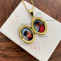 Oval Altın Kaplama İçi Açılan Kapaklı Kolye